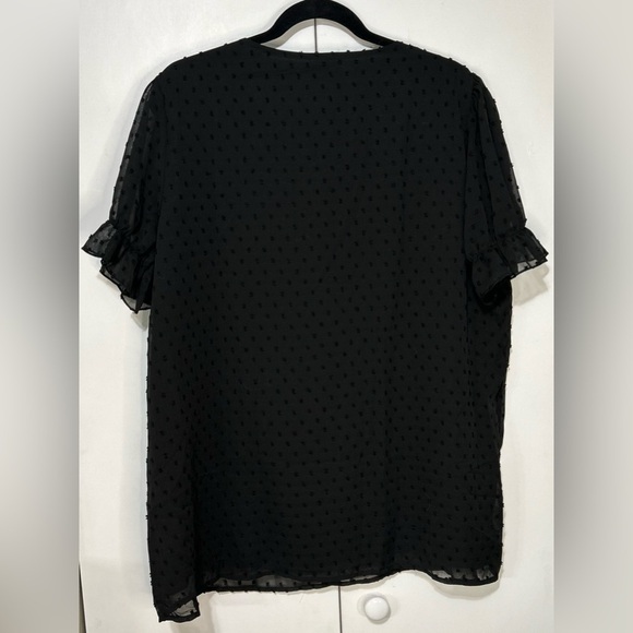 Women Black V Neck Puff Short Sleeve Top Swiss Dot chiffon Lace size X-Large NWT - Picture 3 of 9